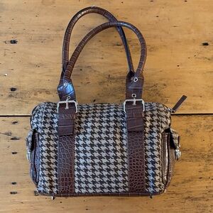 Y2K Brown Houndstooth Satchel Purse EUC